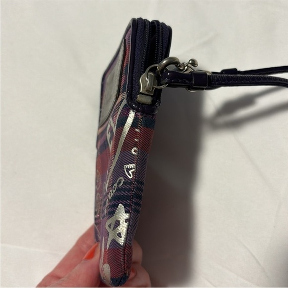 COACH Poppy Tartan purple plaid wristlet purple pink - Picture 6 of 11